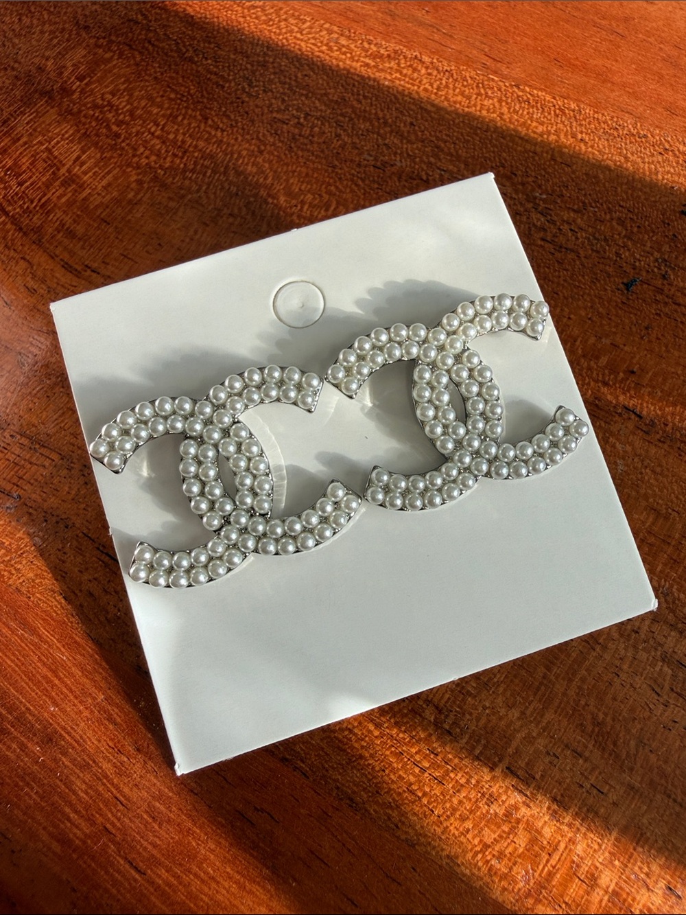 Upcycled CC White Pearl Double CC Clip-On Earrings